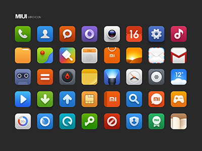 MIUI system icon browser calendar camera china colour contact email gallery icon map miui music notes phone setting system theme ui updater watch weather