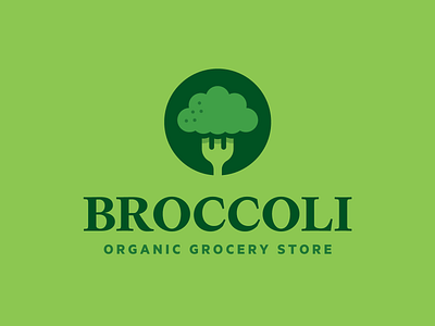 BROCCOLI, Organic Grocery Store branding broccoli deli design falt food fork green grocery store healthy icon illustration logo organic plant seif simple tree vector vegitable