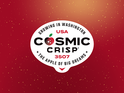 Cosmic Crisp Apple Produce Sticker Concept apple branding branding concept cosmic fruit graphic design icon logo logo concept produce sticker redesign simple space stars vector washington