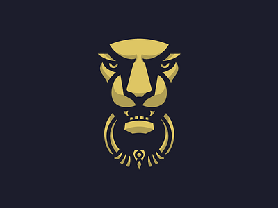 Lion Door Knocker animal black door face gold icon illustration lion logo metal shadow simple