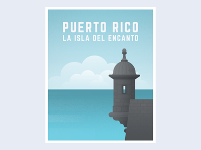 Puerto Rico black blue caribbean castle clean clouds illustration island ocean poster puertorico simple