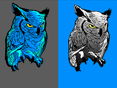 Blue & Grey Owls 2d design flat graphic design illustration potrait vector