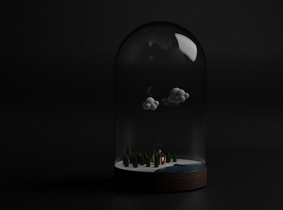 Glass dome house dark 3d art black blender dark glass illustration lake light snow winter