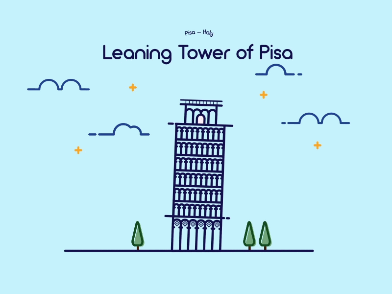 The Leaning Tower Of Pisa Animation animation building building icon design icon illustration illustrator lineart ui vector