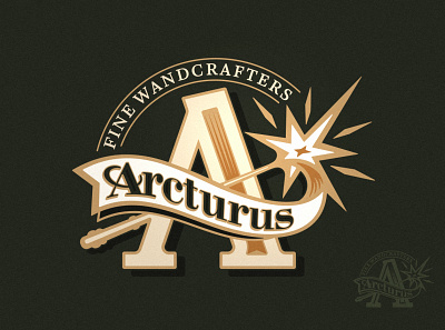 Arcturus Wandmakers Logo brand branding classic harry illustration logo magic potter print ribbon vintage wand wizard