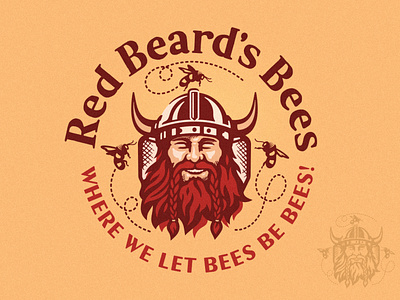 Red Beard's Bees Logo beard bees brand branding butter comb farm food fresh honey illustration logo natural organic packaging product sweet syrup viking yellow