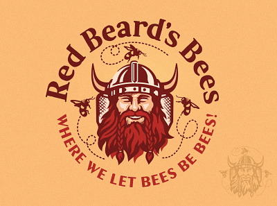 Red Beard's Bees Logo beard bee bees brand branding face farm food honey illustration logo man natural organic packaging product sweet syrup viking yellow