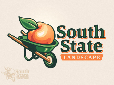 South State Landscape Logo brand branding care fruit garden georgia green landscape landscaper landscaping lawn logo nature orange peach plant south southern tree wheelbarrow