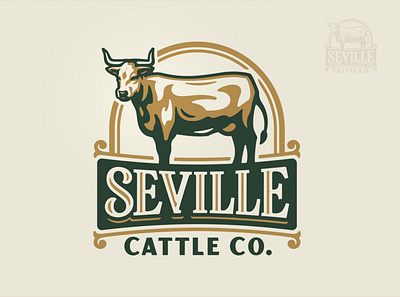 Seville Cattle Co. Logo agriculture beef brand branding bull cattle cow dairy farm farmer farming food illustration land logo milk steak steer