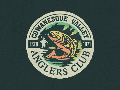 Cowanesque Valley Anglers Club Badge angler badge fish fishing illustration logo outdoors valley