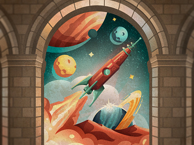 Space Illustration Preview illustration library moon planet rocket series ship space