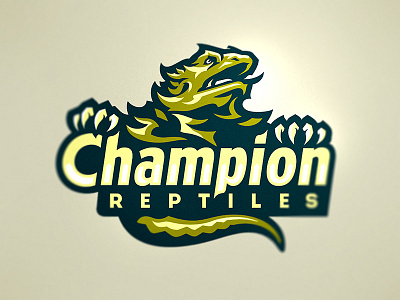 Champion Reptiles Logo bold champion dragon green illustrated lizard logo reptile sport sports