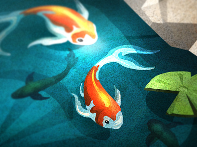 Koi Illustration blue fish goldfish illustration koi pond rocks water