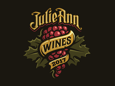 Julie Ann Wines Logo Illustration grapes illustration label leaves logo mark type typography vine wine winery