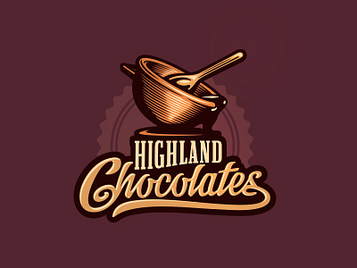 Highland Chocolates Logo bowl candy chocolate chocolatier desert pour purple spoon sweet sweets