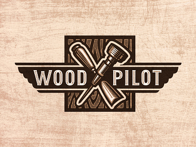 Wood Pilot Logo chisel craft logo pilot rough tools wings wood woodcut woodwork