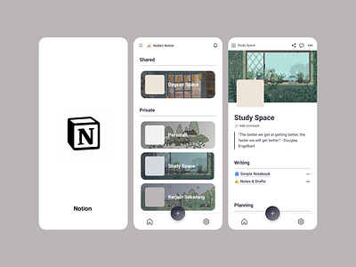 Redesign Notion Mobile App | Daily UI Design Challenge 3d animation branding graphic design home page main page motion graphics navigation bar redesign splash screen study template ui