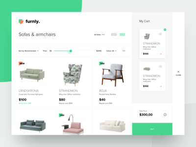 Furnly - Landing, My Cart cart clean colored commerce design flat landing store ui ux website