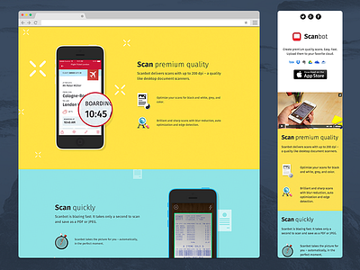 Scanbot Website app bright color flat iphone landing page responsive scanner sketch website