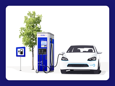 EnBW Electric Mobility Illustration architectural architecture car charger charging charging station electric electric mobility enbw illustration realistic sign tree