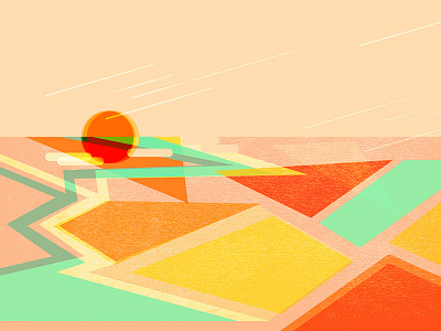 Kaleidoscope bay illustration landscape marsh salt ponds sky sunset