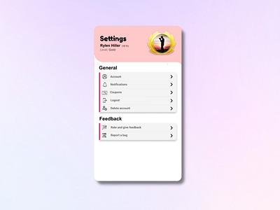 Settings page: UI design