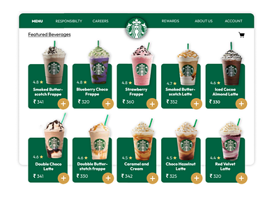 Starbucks Website Redesign Menu app branding design icon illustration logo redesign typography ui ux vector website website redesign