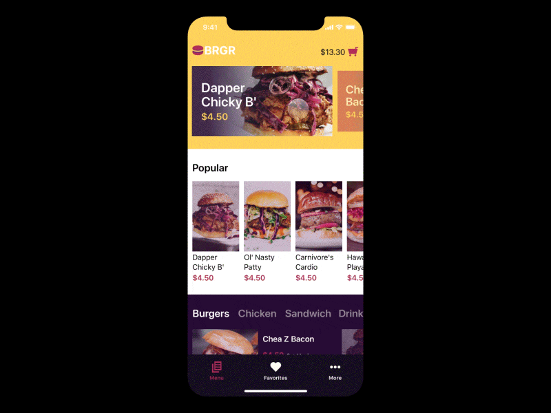 Homepage Interaction - Burger Joint App