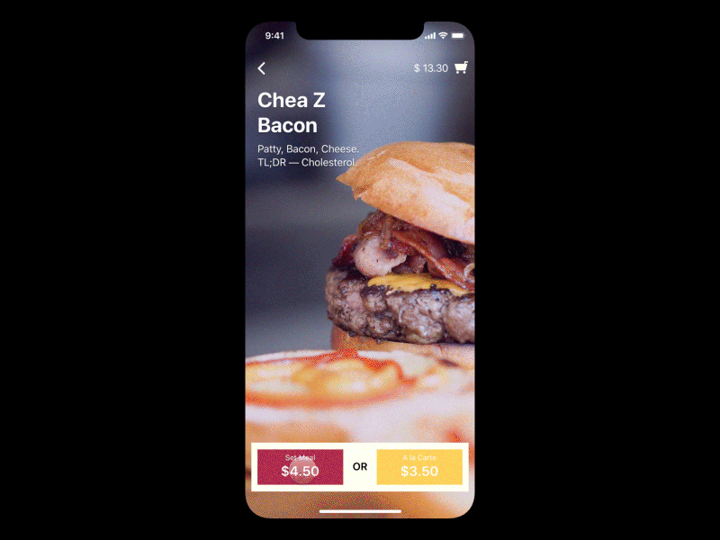 Product Detail Interaction - Burger Joint App detail page food interaction protopie prototype ux