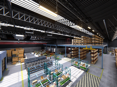 3D Warehouse Interior Render 3d 3d model 3d render architecture architecture design design industrial interior render warehouse