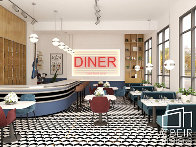 American Style Diner 3d 3d model 3d render american architecture architecture design design diner render restaurant visualization