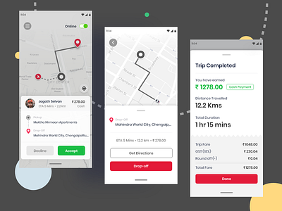 Taxi Booking - Driver App booking cab driver drop ios mobile app pickup pool ride status taxi taxi booking app taxi driver app trip summary ui uiux userexperience userinterface