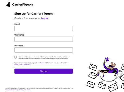 Carrier Pigeon - Sign Up Webpage design ui