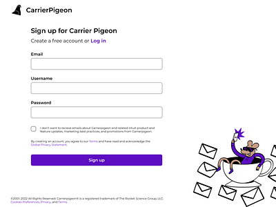 Carrier Pigeon - Sign Up Webpage