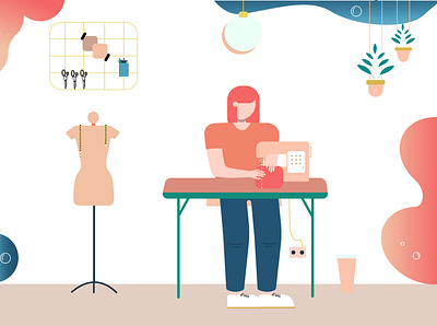 Sewing school project app design illustration vector