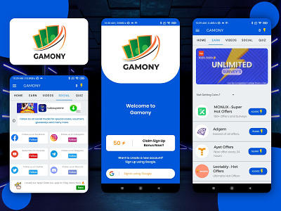 GAMONY app design design graphic design mobile app motion graphics ui ux