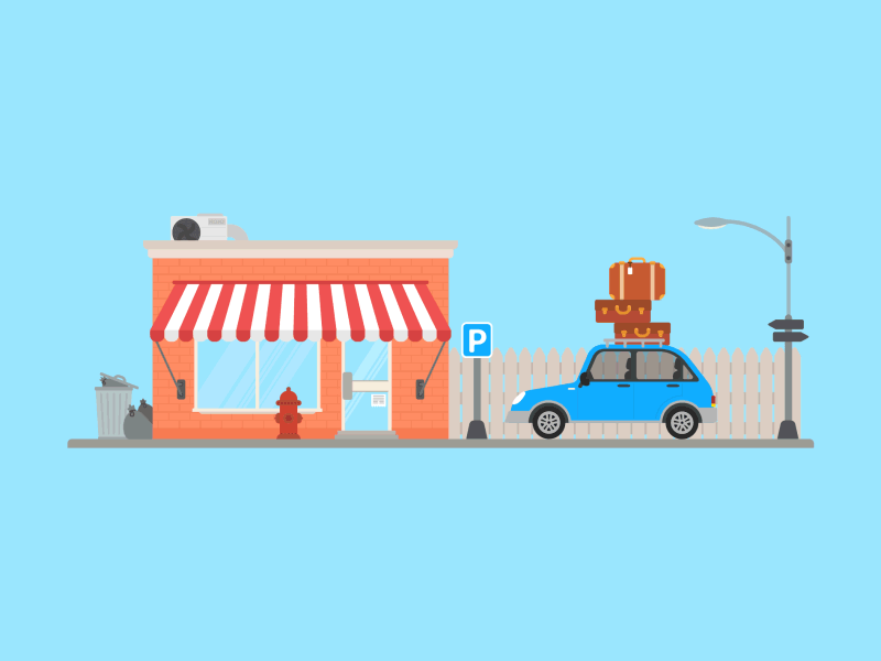Shop after effects animation building car cartoon city house shop store street town trash