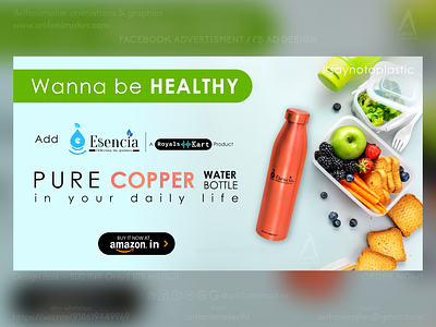 Healthy Copper Bottle - Facebook Ad amazon product ad banner design copper bottle copper water bootle esencia facebook ad facebook ads facebook cover facebook cover design fb post fb post design healthcare healthcare product plastic ban plastic free product ads design for facebook royalskart say no to plastic saynotoplastic social ads