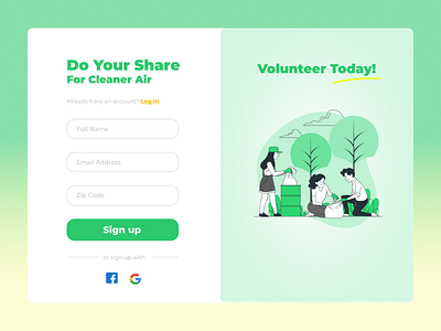 Daily UI #001 | Sign up (Volunteer Event) challenge clean color cute dailyui design desktop dribble environment first green illustration log in sign in sign up simple storyset ui work yellow