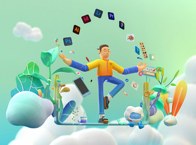 Creator - yoga 3d 3d design cartoon design illustration