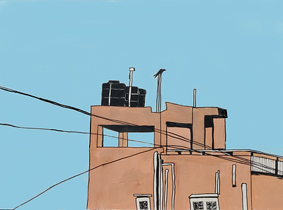 rooftop drawing painting rooftop sky