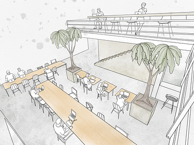 Concept Drawing of a Coworking Space. (Indoor View)