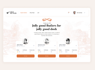 Old Butler / Personal UI Challenge (Part 2) branding butler cream design illustration logo orange search typography ui ux vector