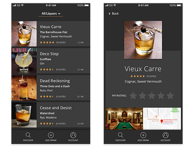 UI Exploration for Cocktail App app design product design ui user interface