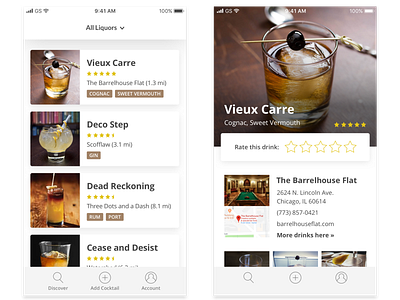 UI Exploration for Cocktail App app design mobile product design ui user interface