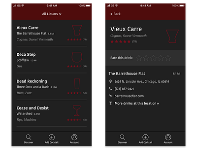 UI Exploration for Cocktail App app design mobile product design ui user interface