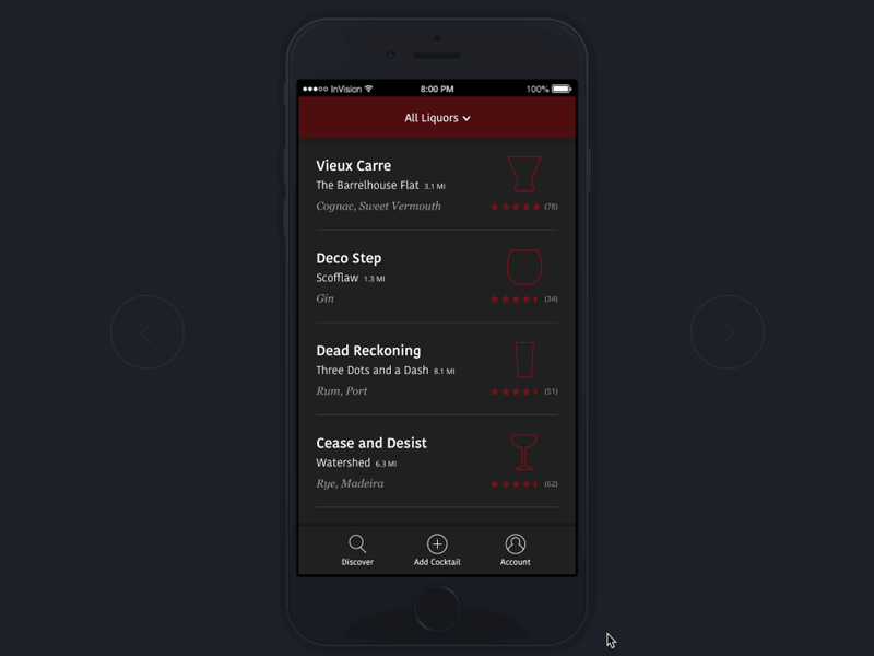 Prototype for Cocktail App app design mobile app design ux user interface ui