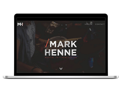 Percussionist Website: Mark Henne black drummer one page scroll red typography web design white