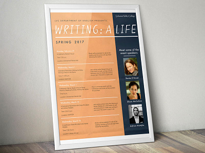 Writing a Life: Speaker Series Poster blue orange poster speaker series writing poster