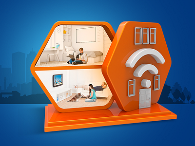 Wifi home 3d cinema4d icon wifi